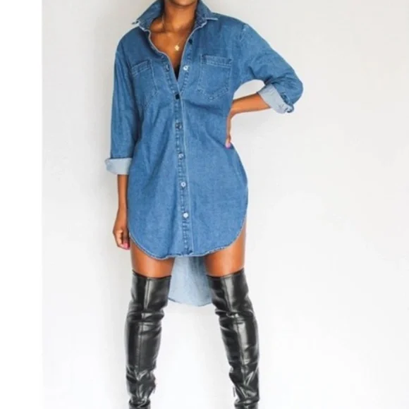 Vibrant | Dresses | Vibrant Light Wash High Low Denim Dress Size L |  Poshmark
